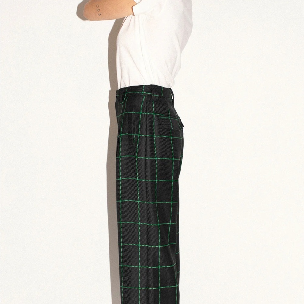 NO.6 KENT PANT Black and Green Plaid Wide Leg in SMALL - Picture 7 of 10